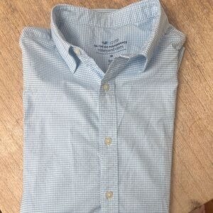 Vineyard Vines Light Blue Checkered Shirt. On the Go performance.